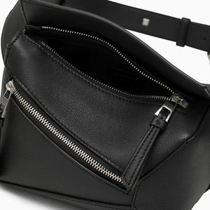 LOEWE Mini Puzzle Dark Grey Leather Crossbody Bumbag with Adjustable Strap and Silver-Tone Clasp