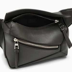 LOEWE Mini Puzzle Dark Grey Leather Crossbody Bumbag with Adjustable Strap and Silver-Tone Clasp