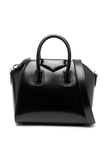 GIVENCHY Mini Antigona Black Calf Leather Top-Handle Bag for Women, 22x19x13 cm