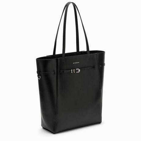 GIVENCHY Voyou Medium Black Leather Tote Bag with Adjustable Strap and Metallic Accents