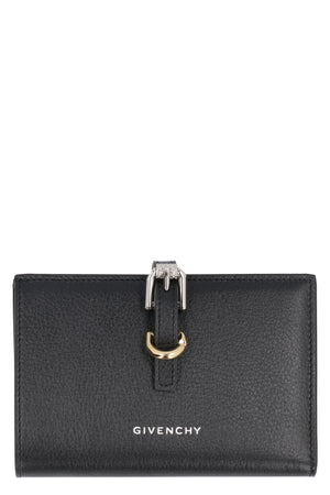 GIVENCHY Black Leather Wallet with Metal Buckles and Logo Embossing