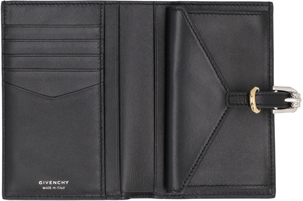 GIVENCHY Black Leather Wallet with Metal Buckles and Logo Embossing