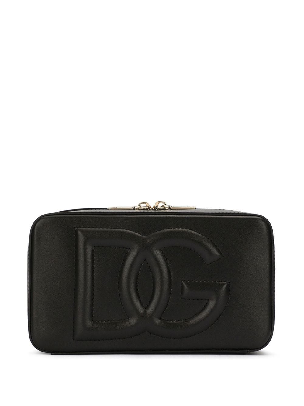 DOLCE & GABBANA Elegant Black Leather Camera Bag with Embossed Logo