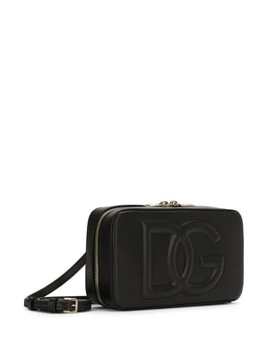 DOLCE & GABBANA Elegant Black Leather Camera Bag with Embossed Logo