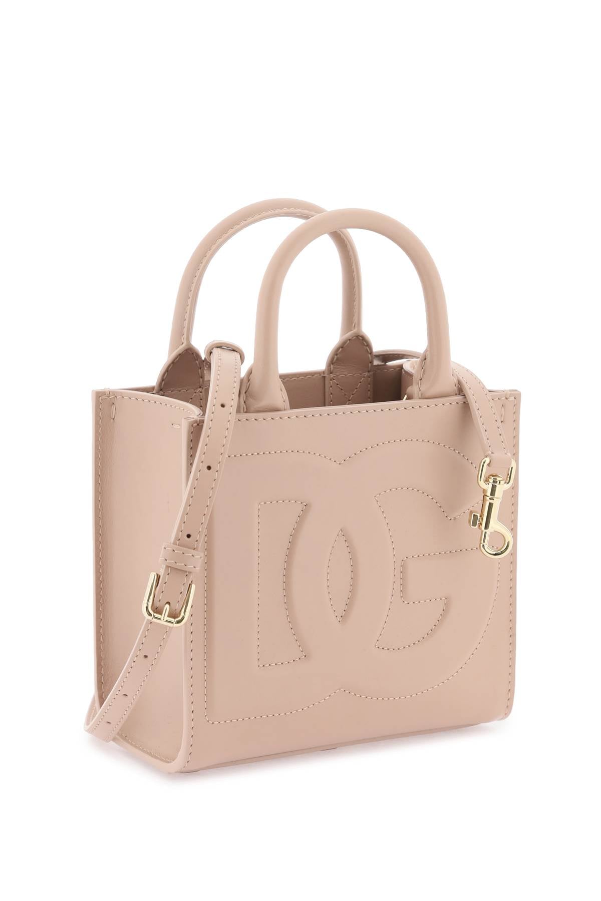 DOLCE & GABBANA Pale Pink Mini Daily Leather Tote with Gold-Tone Hardware, Removable Strap - 17.5x16.5x8 cm