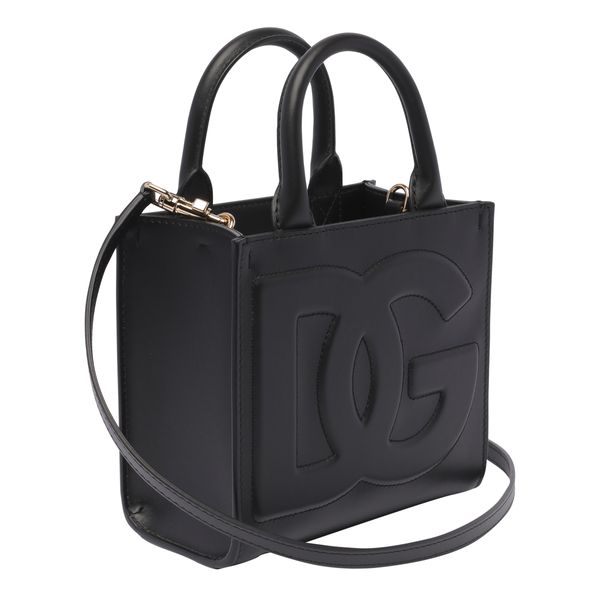 DOLCE & GABBANA Smooth Calfskin Mini Handbag with Gold-Tone Hardware and Removable Strap, Black - 17.5cm x 16cm x 6cm