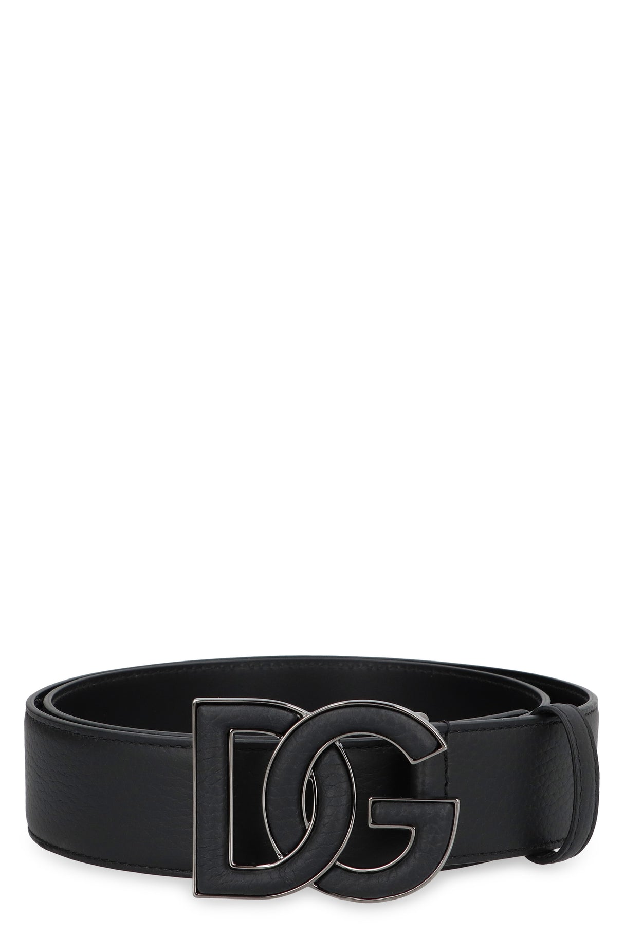 DOLCE & GABBANA Black Leather Belt for Men with Metal Logo Clasp