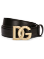 DOLCE & GABBANA Black Smooth Leather Belt with Golden DG Pin Buckle for Women