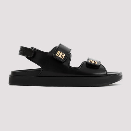 GIVENCHY Stylish Black Leather Sandal featuring Velcro Fastening and Gold Logos for Women (SS24)