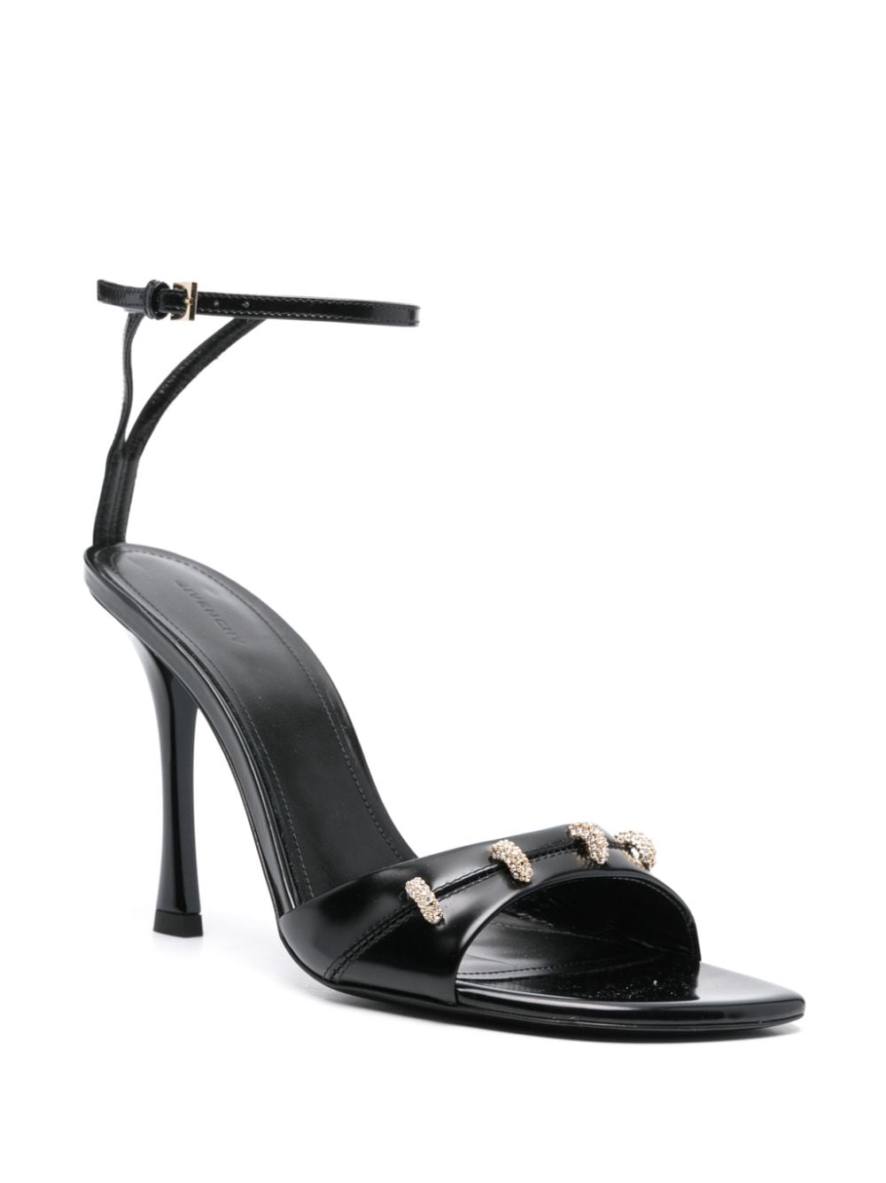 GIVENCHY Black Crystal Embellished Leather Sandals