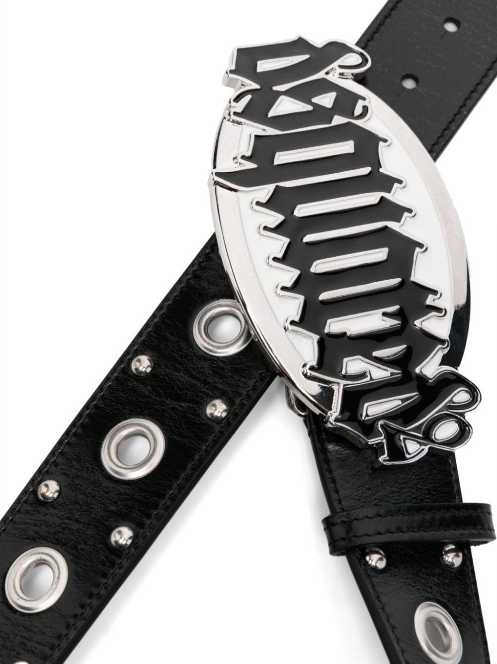 Gothic Logo Leather Belt for Women in Black by DSQUARED2