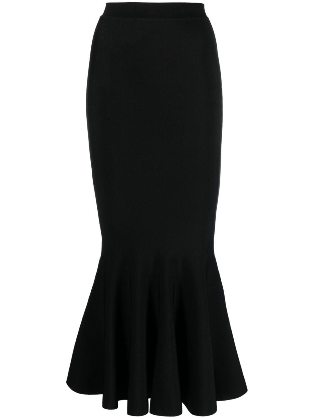 BALMAIN Black Flared Knit Midi Skirt for Women