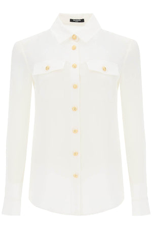 BALMAIN Elegant Crepe of Chine Buttoned Shirt for Women - FW23