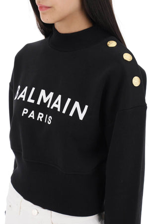 BALMAIN Organic Cotton Printed Sweatshirt for Women in Black and White - FW23 Collection