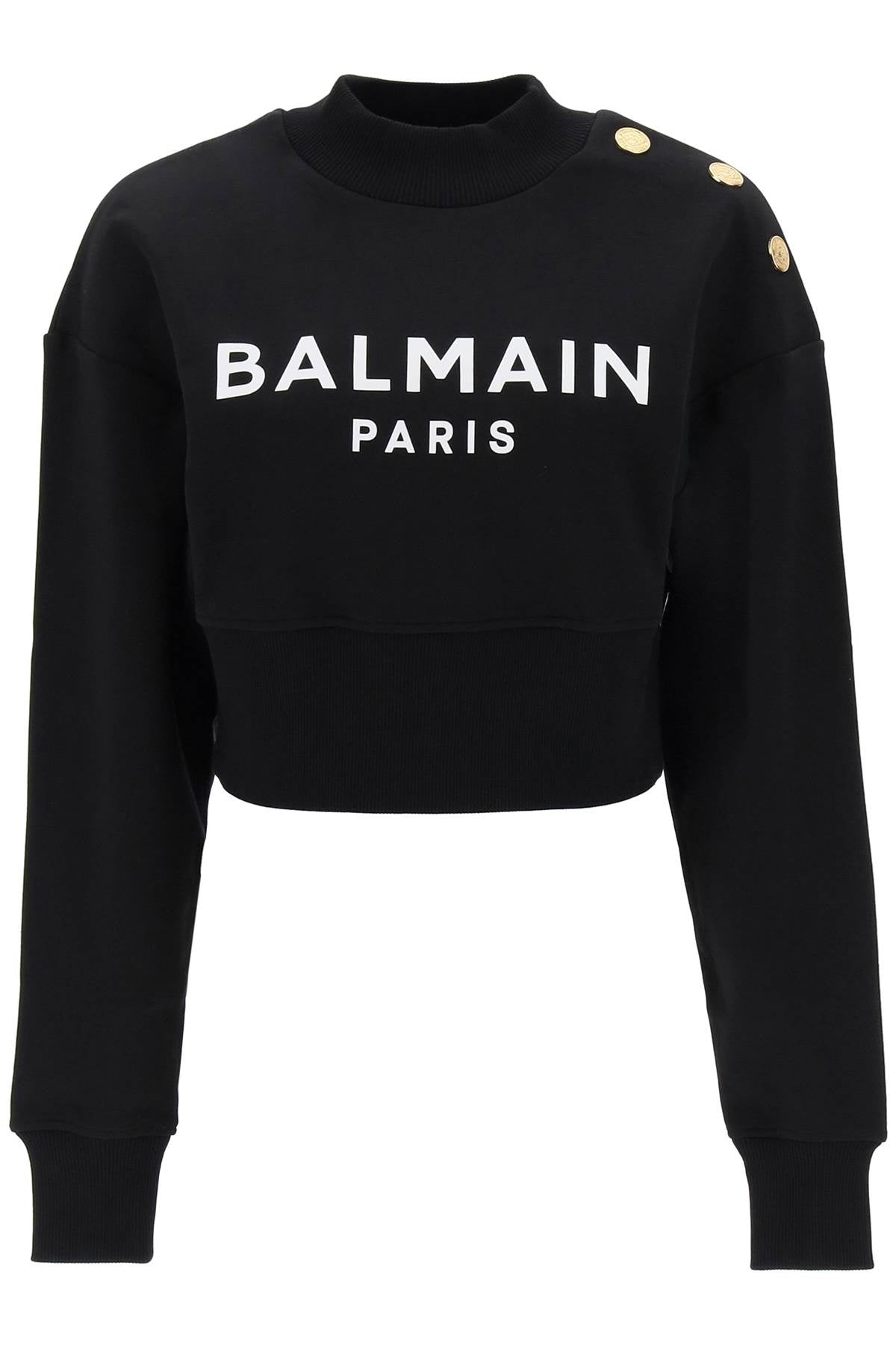 BALMAIN Embellished Button Black Cotton Sweatshirt for Women