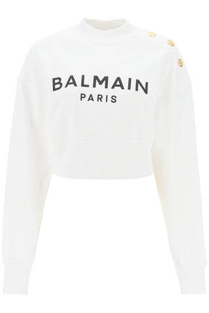 BALMAIN Cropped Logo Cotton Sweatshirt