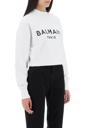 BALMAIN Cropped Logo Cotton Sweatshirt