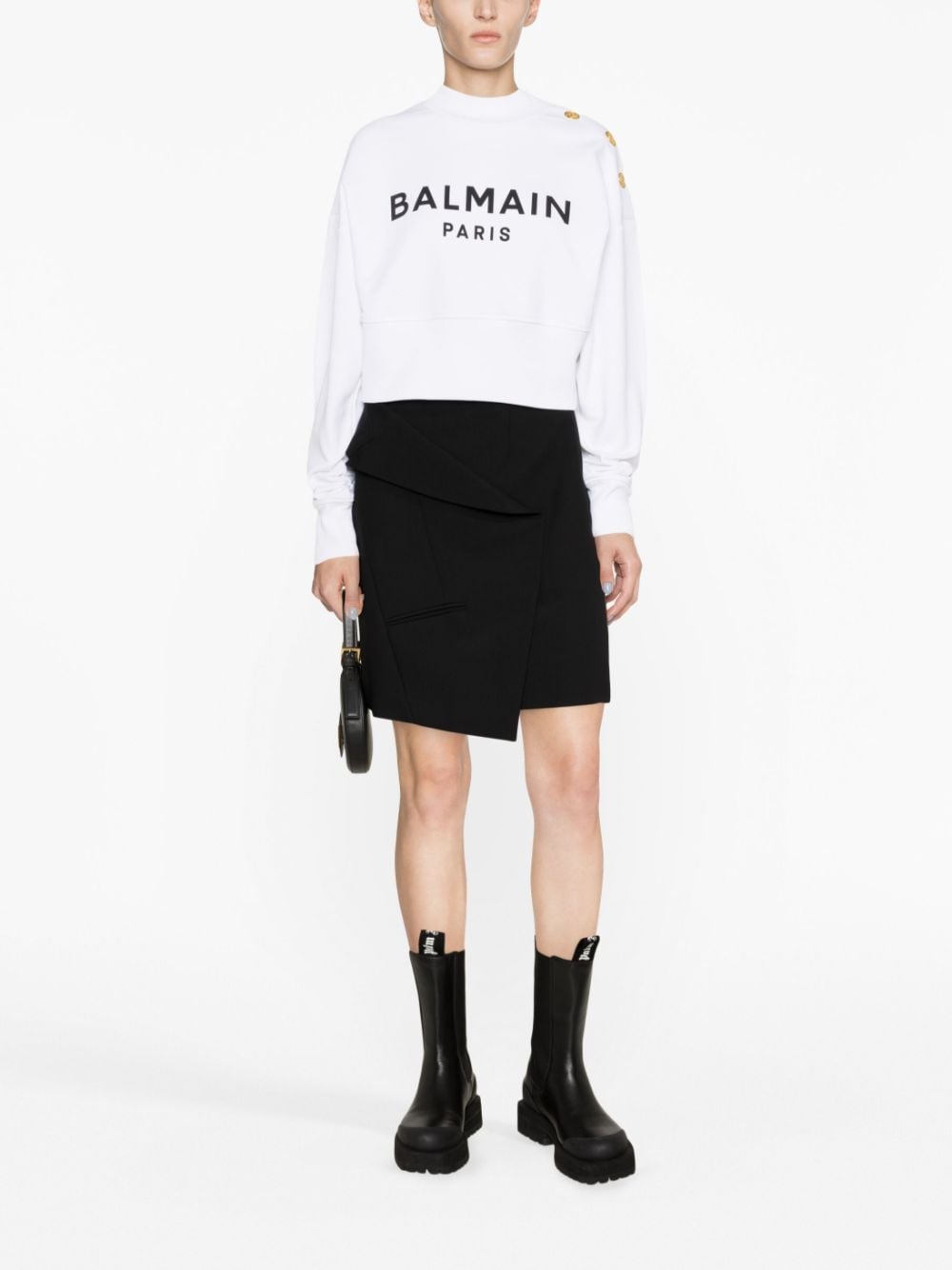 BALMAIN Cropped Logo Cotton Sweatshirt