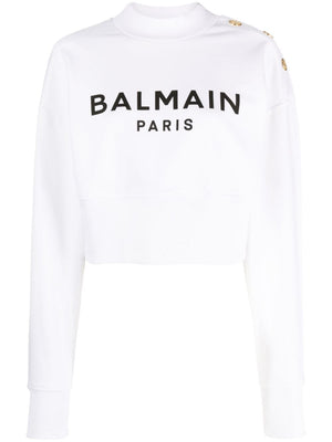 BALMAIN Cropped Logo Cotton Sweatshirt