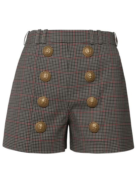 BALMAIN Teal Prince of Wales Pleated Shorts for Women