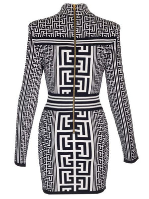 BALMAIN White Monogram Knit Short Dress for Women- FW23 Collection