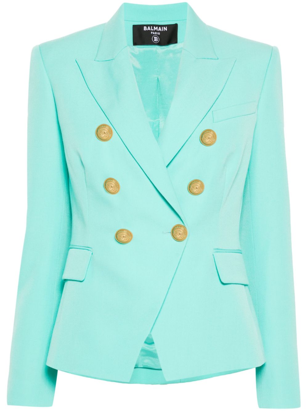 BALMAIN Mint Green Virgin Wool Double-Breasted Jacket