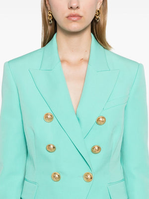 BALMAIN Mint Green Virgin Wool Double-Breasted Jacket