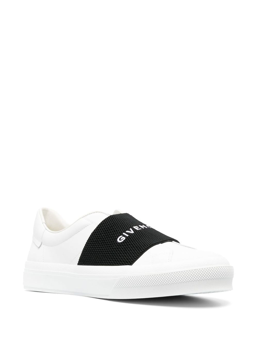 GIVENCHY White Leather Sneakers with Elastic Strap and Chunky Sole for Men