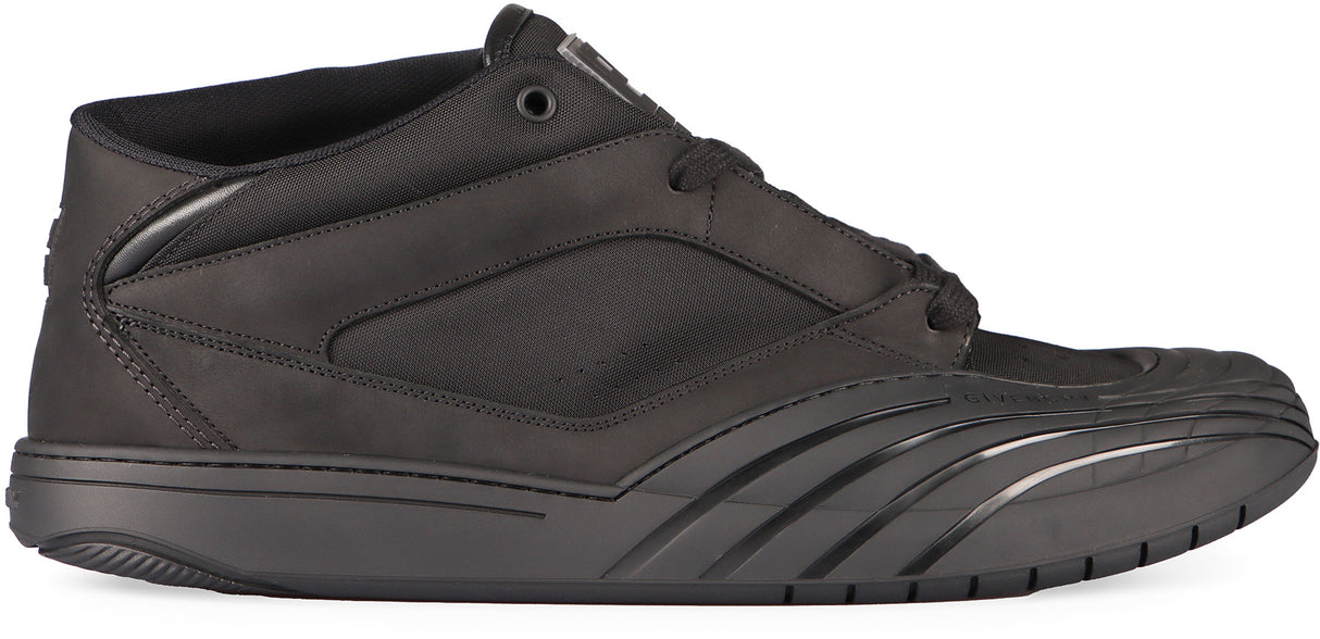 GIVENCHY Men's Black Leather Sneakers with Round Toe and Techno Fabric