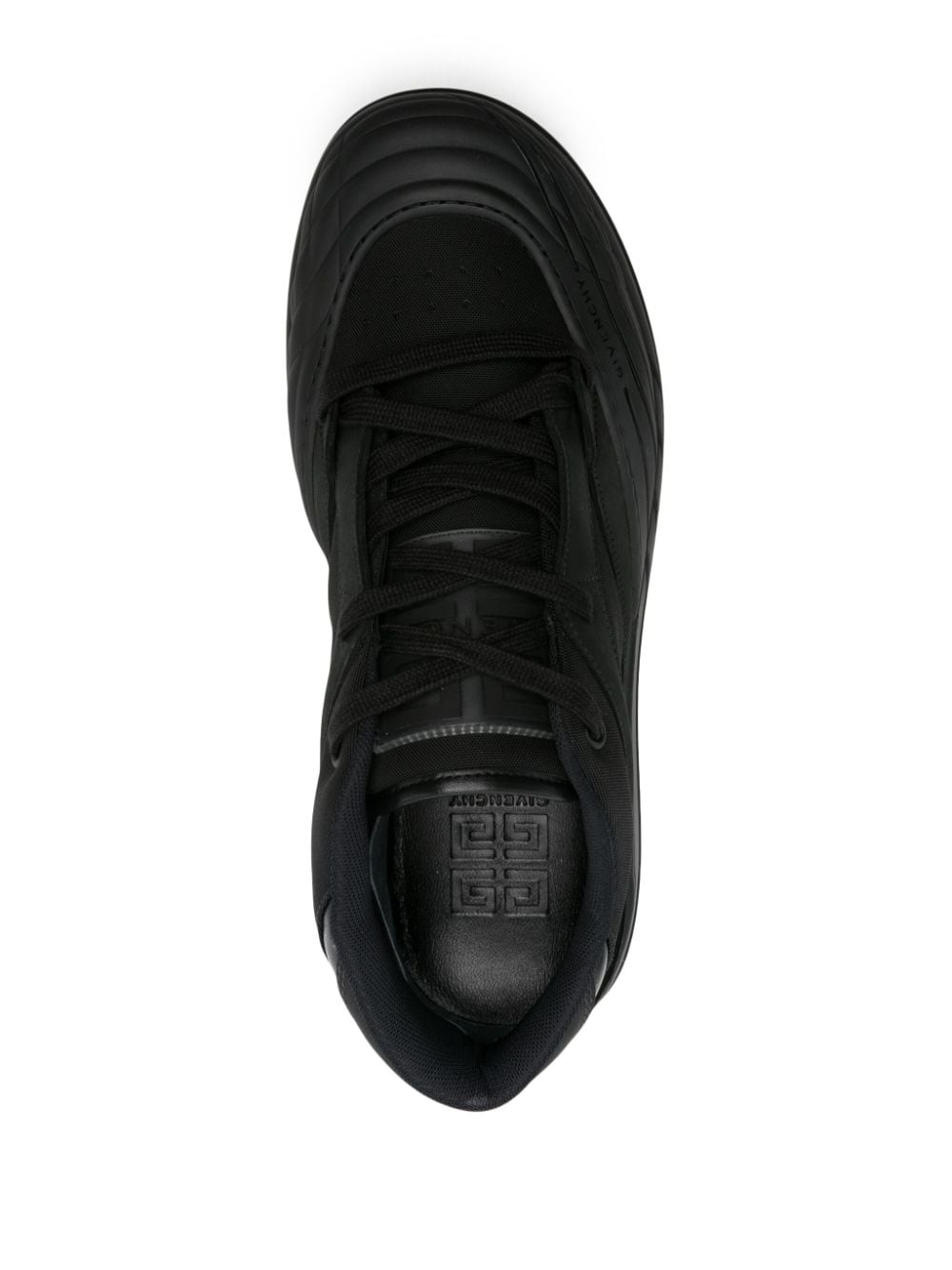 GIVENCHY Men's Black Leather Low Top Sneakers with Signature 4G Logo Appliqué and Perforated Detailing