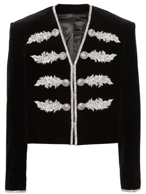 BALMAIN Embroidered Velvet Spencer - Black/Silver SS24