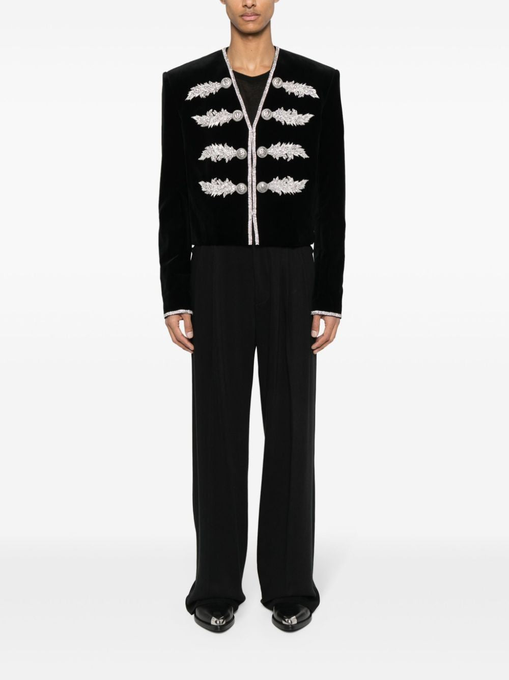 BALMAIN Embroidered Velvet Spencer - Black/Silver SS24