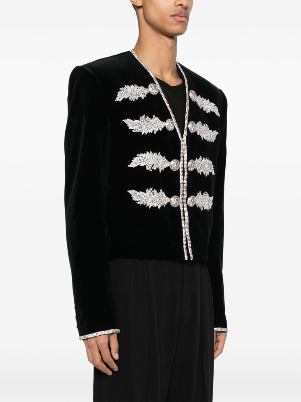 BALMAIN Embroidered Velvet Spencer - Black/Silver SS24