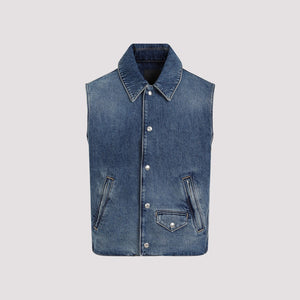 GIVENCHY Men's Indigo Blue Embroidered Denim Vest for SS24