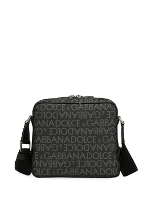 DOLCE & GABBANA Sleek Charcoal Logo Crossbody Bag