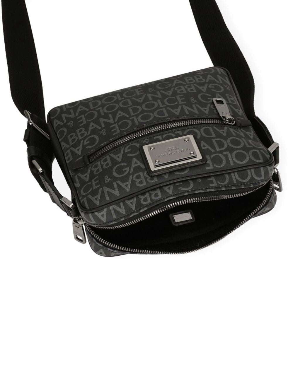 DOLCE & GABBANA Sleek Charcoal Logo Crossbody Bag