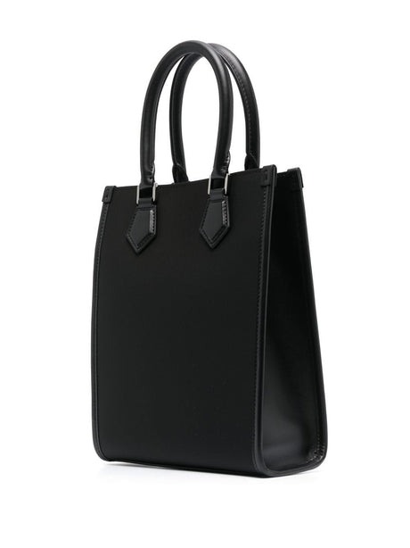 DOLCE & GABBANA Mini Black Nylon Tote with Leather Accents and Logo Detail, Magnetic Closure, and Adjustable Shoulder Strap for Men