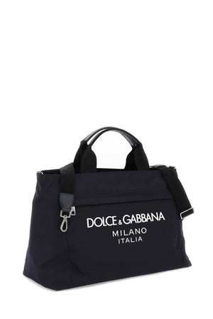 DOLCE & GABBANA Rubberized Logo Nylon Duffle Handbag - Mini Size