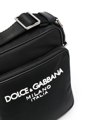 DOLCE & GABBANA Sleek Black Nylon Crossbody Bag with Leather Accents