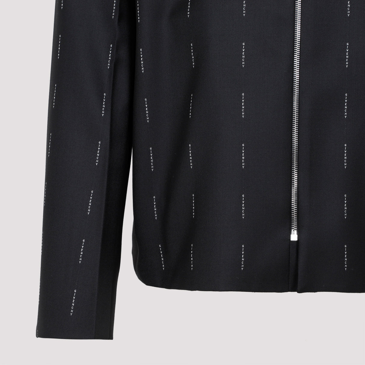 GIVENCHY Black Logo Print Zippered Wool Jacket for Men - FW23 Collection