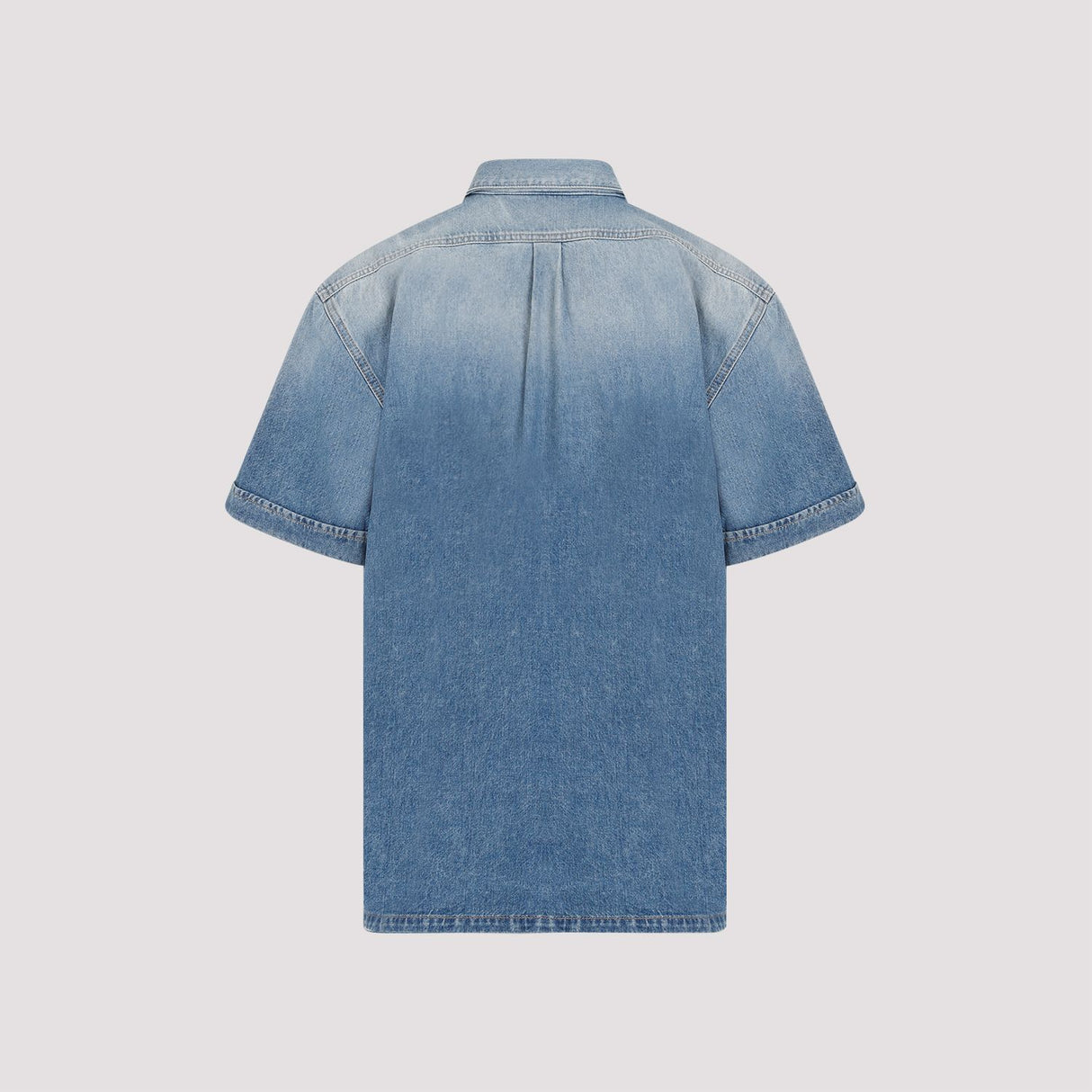 GIVENCHY Men's Blue Denim Shirt with Front Pocket and Contrasting Color Stitching