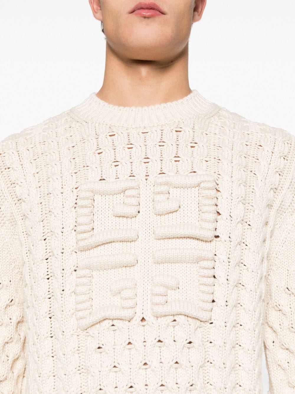 GIVENCHY Beige Intarsia Logo Men's Sweater for SS24