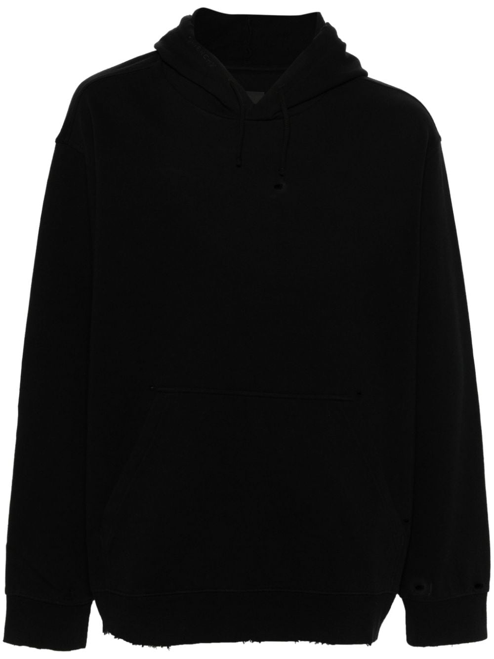 GIVENCHY Men's Black Cotton Hoodie with Distressed Finish and Signature 4G Motif