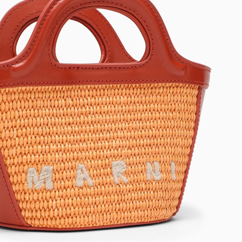 MARNI Tropical-Inspired Bucket Handbag with Raffia Panels and Leather Details