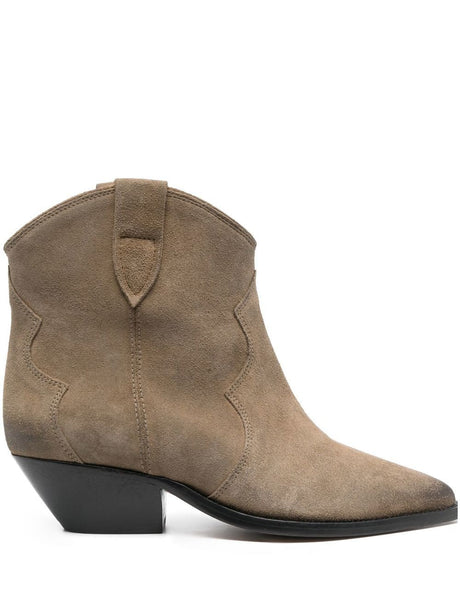 ISABEL MARANT Dove Grey Suede Ankle Boots - Women's Almond Toe Slip-On Style with Low Heel