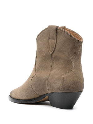 ISABEL MARANT Dove Grey Suede Ankle Boots - Women's Almond Toe Slip-On Style with Low Heel