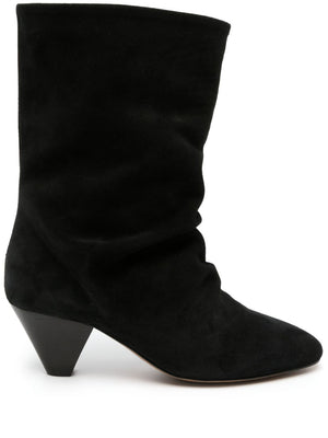 ISABEL MARANT Black Almond Toe Slip-On Leather Boots for Women