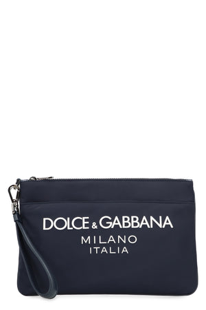 DOLCE & GABBANA Men's Blue Nylon and Leather Clutch - SS24 Collection