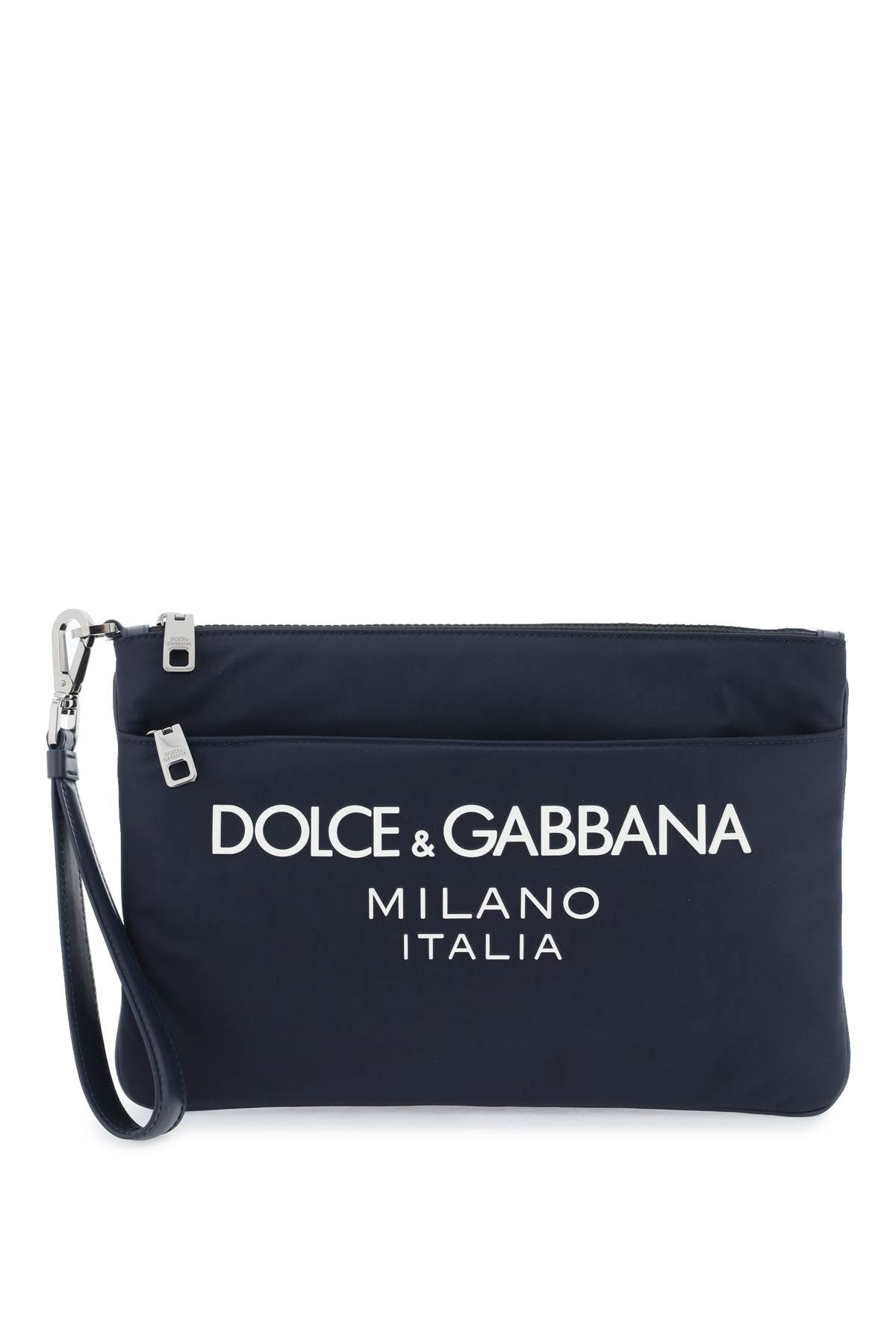 DOLCE & GABBANA Men's Blue Nylon and Leather Clutch - SS24 Collection