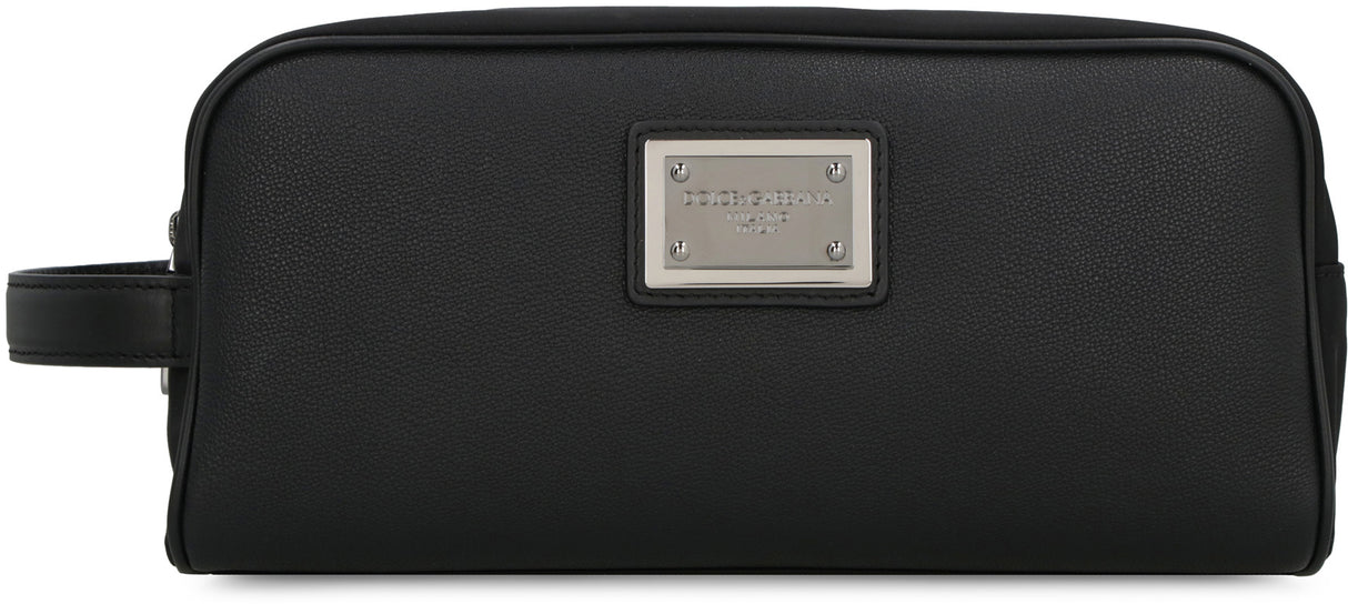 DOLCE & GABBANA Men's Black Nylon Wash Handbag for FW23